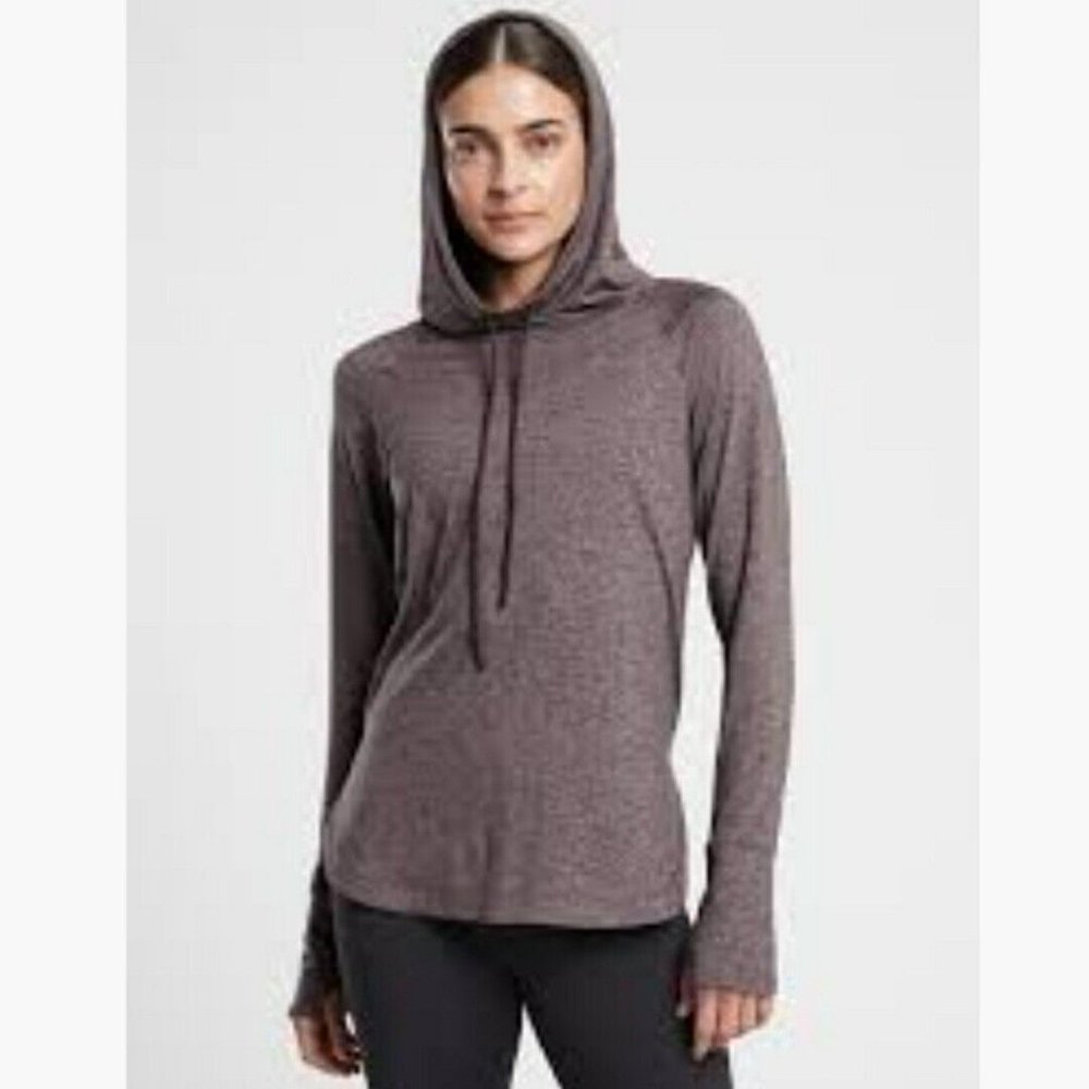 Athleta Uptempo Hoodie Sweatshirt Aubergine Heathered Purple NWT - Picture 2 of 14
